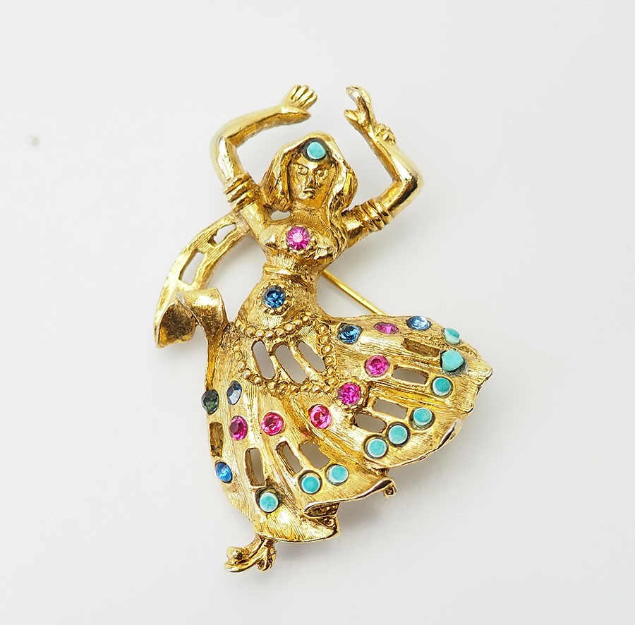 Broche prendedor vintage de mujer con cristales en tono dorado de Vendome
