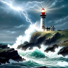Wave Diamond Art Kit for Adult 12 inches x 12 inches, Lighthouse Landscape