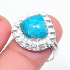 Natural Blue Turquoise Gemstone 925 Sterling Silver Jewelry Ring Size 8 US 
