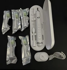 JTF P200 Sonic Electric Toothbrush White Rechargeable With Case & 6 Brush Heads