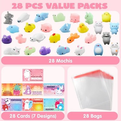 JOYIN 28 Packs Squishy Toy Gift Cards for Kids, Kawaii Mochi to Squeeze with