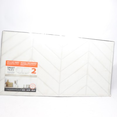 (2-Pk) Smart Tiles Chevron Peel & Stick 3D Tile Paper Backsplash Vinyl White XL 