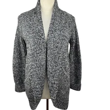 Talbots Long Open Cardigan Sweater Women’s XS Shawl Collar Peplum Oversize Marle