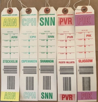 15 Northwest Airlines Baggage Claim Checks ARN CPH SNN PVR PIK 3 Each UNUSED