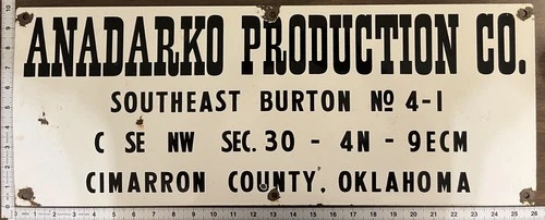 Vintage Porcelain Oil Field Sign - Anadarko Prod Co Cimarron County OK