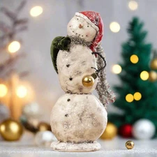 Christmas Ragon House 10.75" Snowman w Gold Ornament Figurine