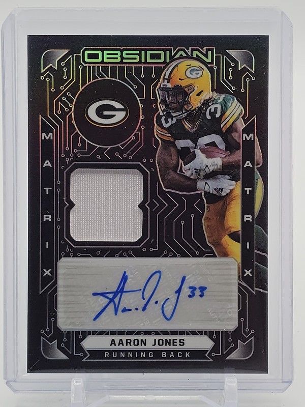 AARON JONES 2021 OBSIDIAN MATRIX AUTO JERSEY PATCH #MMA-AJ PACKERS Q5033