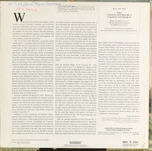 Benny Goodman, Chicago Symphony Orchestra, Jean Martinon, Carl Maria von Weber - - Image 2 of 4