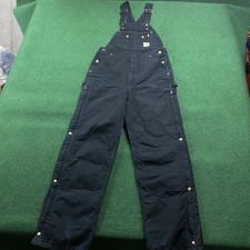 Vintage Carhartt Overalls Mens 36 Black Canvas Insulated Work Bibs FITS 35x32