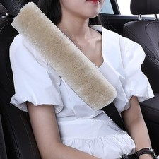 OGLAND 13.4inch Fuzzy Sheepskin Seat Belt Cover Pads  Seatbelt Cushions Pearl