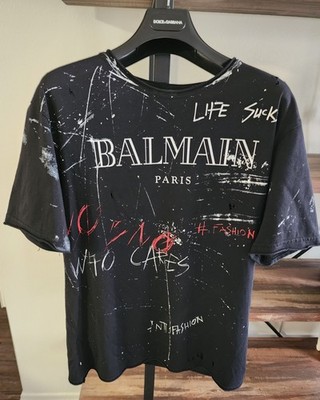 RARE ''BALMAIN PARIS'' Men's T-Shirt Size XS Ripped Red/White/Black | Worn only 3x