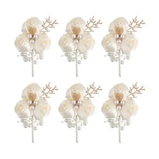 Ivory Rose Boutonnieres Set of 6 for Men Groom Groomsmen Best Man Suit Decora...