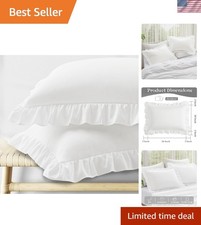 Ruffle Pillow Cases Standard Size Set of 2, Ruffled Pillow Covers with Envelo...