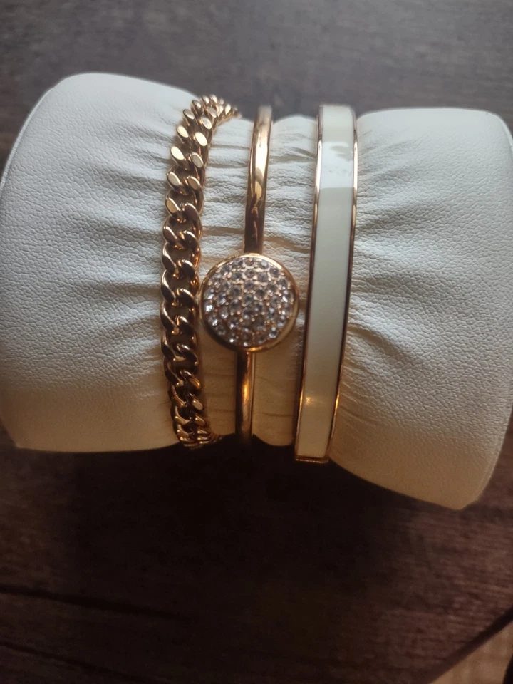 Lote de 3 brazaletes ANNE KLEIN logotipo de león esmalte de invierno, caracol de diamantes de imitación y cadena Foto 2 de 3