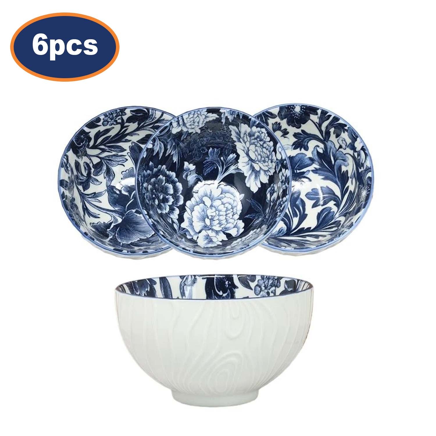 Ceramic Bowl Set Fleur Oriental Vintage Floral Random Design Dinnerware 6Pcs