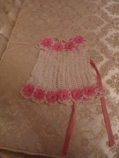 VTG Crochet Doll Dress with Pink Flowers and Ribbon