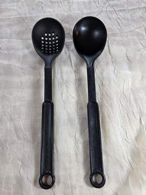 Farberware Black Kitchen Utensil Set 13'' Serving Spoon & Slotted-Heat Resistant