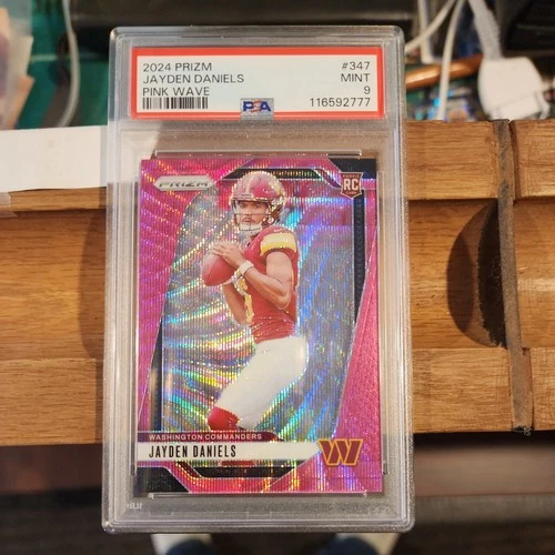 2024 PANINI PRIZM #347 JAYDEN DANIELS Pink Wave Rookie Card RC PSA 9