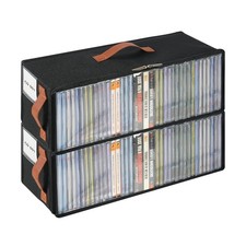 2 Pack CD Storage Box, Stackable CD Case Holder with Front Zippered Clear Win...