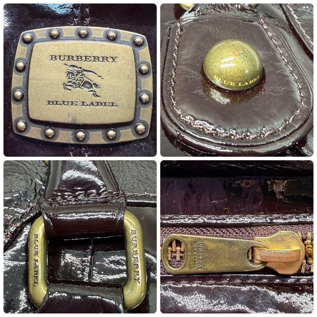 Burberry Blue Label Enamel Leather Handbag Burgundy Dark Brown Bag New thumbnail 24
