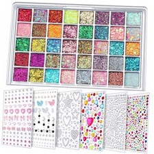 Face Glitter Face Gems, 40 Colors Glitter Gel Palette with 6 Sheets Self