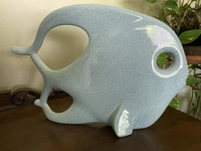 Vtg Jaru Pottery Ceramic Biomorphic Angel Fish Sculpture Blue Crackle Finish MCM