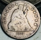 1861 Seated Liberty Quarter 25C Civil War Date 90% Silver US Coin CC27153