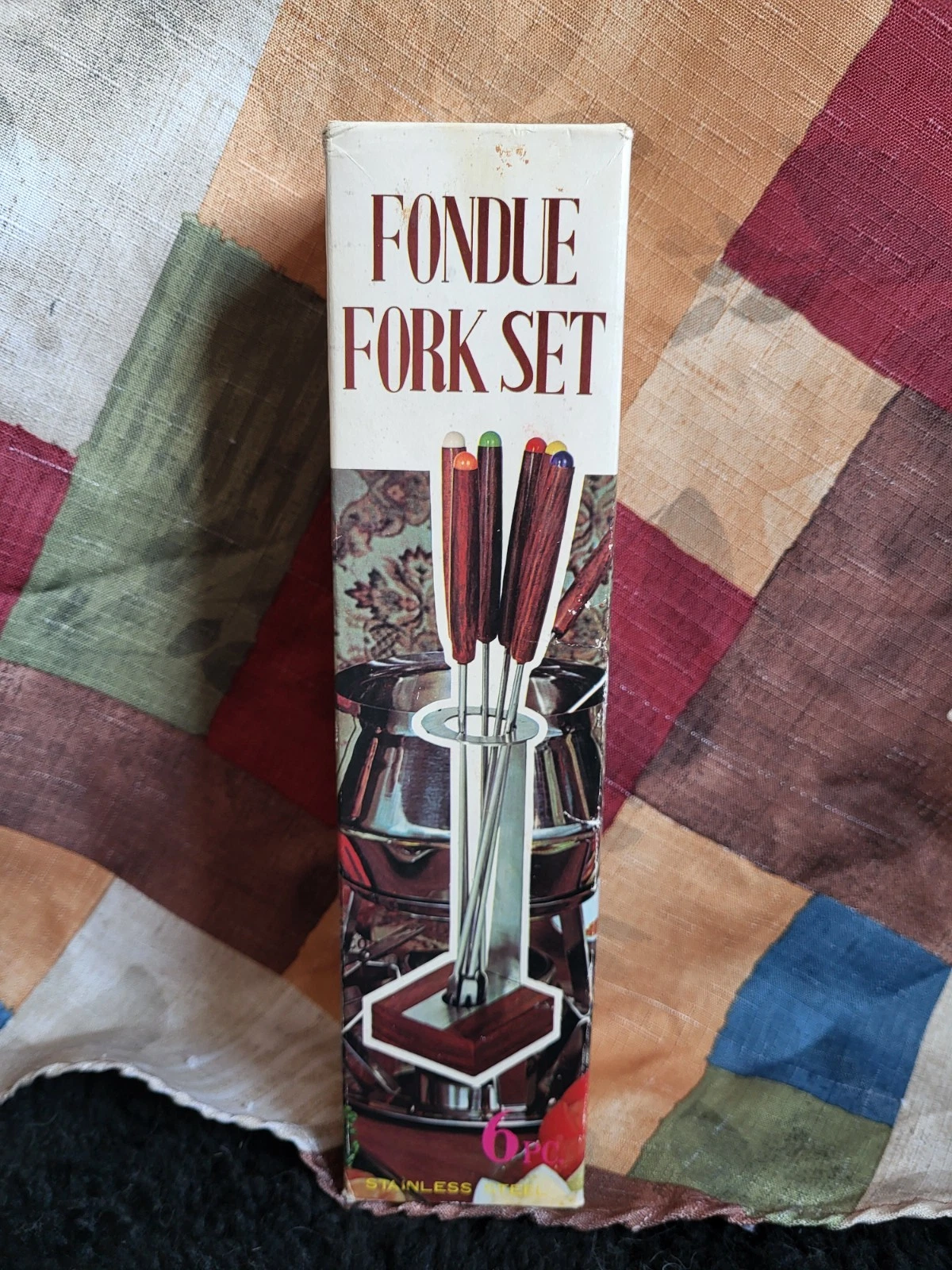 Vintage 1970s Retro Set of 6 Fondue Forks Stainless Steel w/Wood Handles