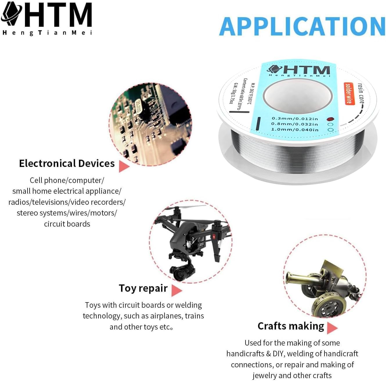 HengTianMei 63/37 Rosin Core Tin Lead Solder Wire For Electrical 0.3mm/50g 