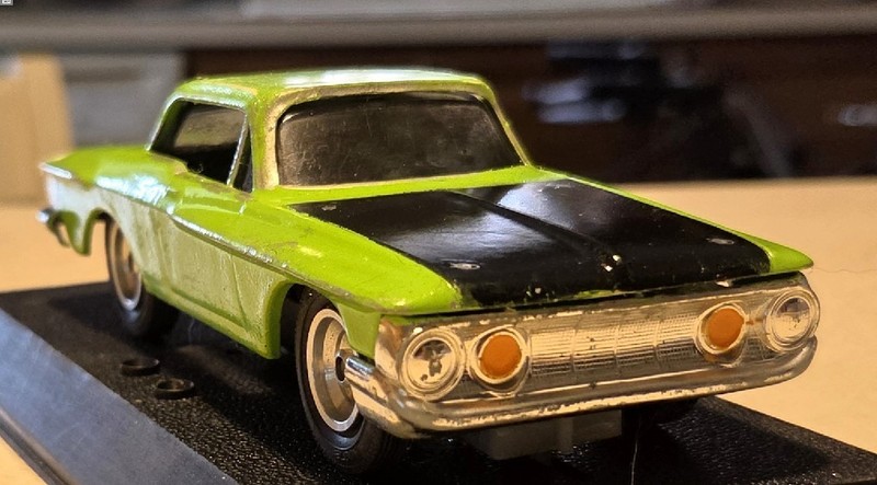 Custom 1/32 Eldon Plymouth with Speedshop slot car chassis 