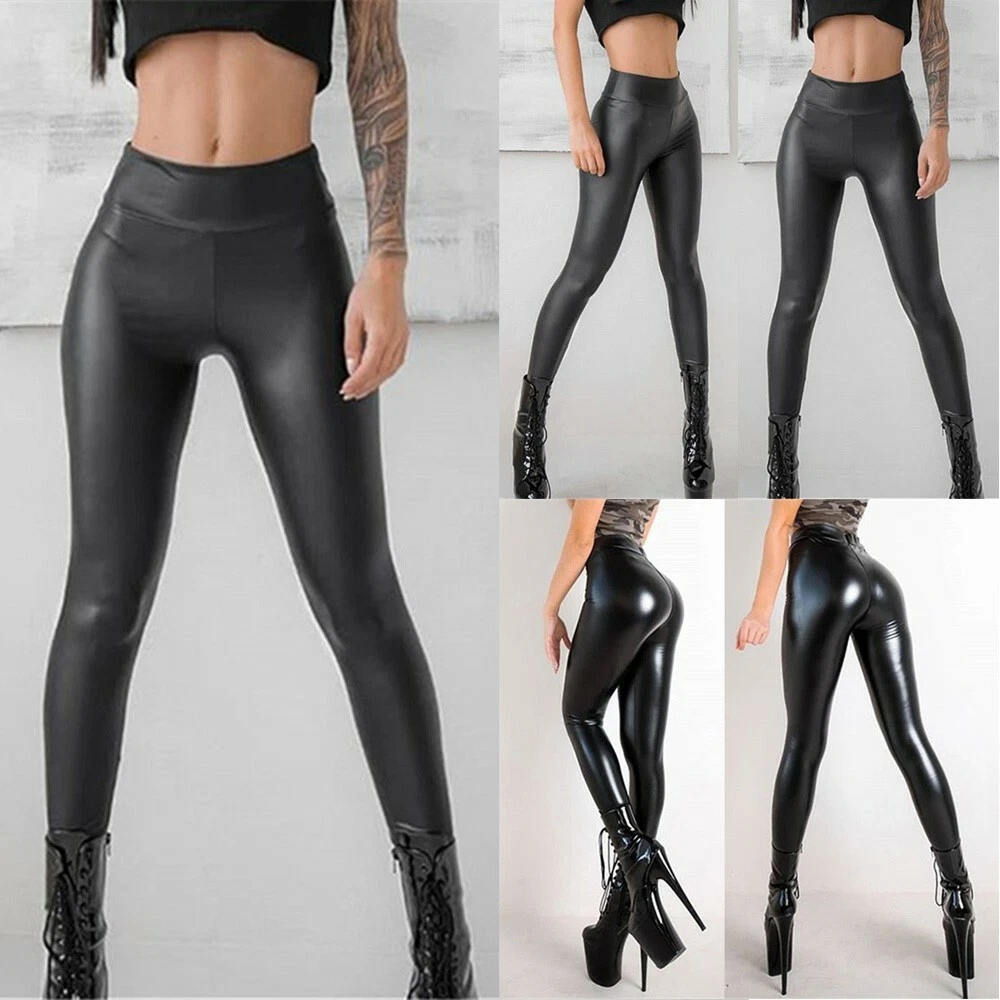 1*Sexy Kunstleder Lack Optik Leggings Stretch Damen Hose Wetlook Leggins