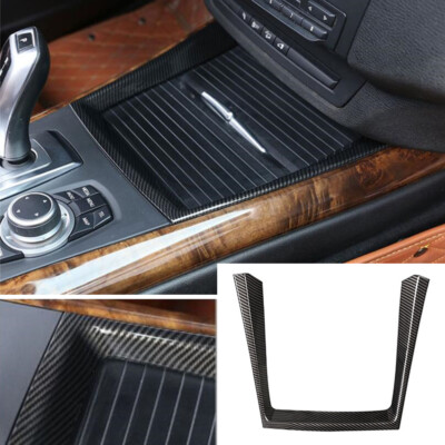 Carbon Fiber ABS Console Water Cup Holder Panel Cover Fit For BMW X5 E70 2008-13