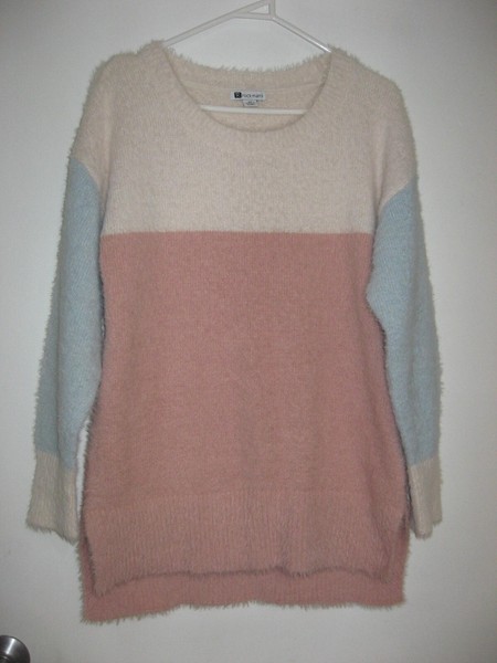 ROCKMANS BEIGE/PINK/BLUE FLUFFY LONG SLEEVE JUMPER SIZE XS