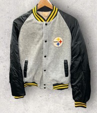 Vtg 70  s Pittsburgh Steelers Chalk Line Varsity Jacket Sherpa Lined Md 23  x24.5  