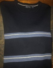 Mens Nautica Long Sleeve Navy Striped Crewneck Sweater Size XL - EUC