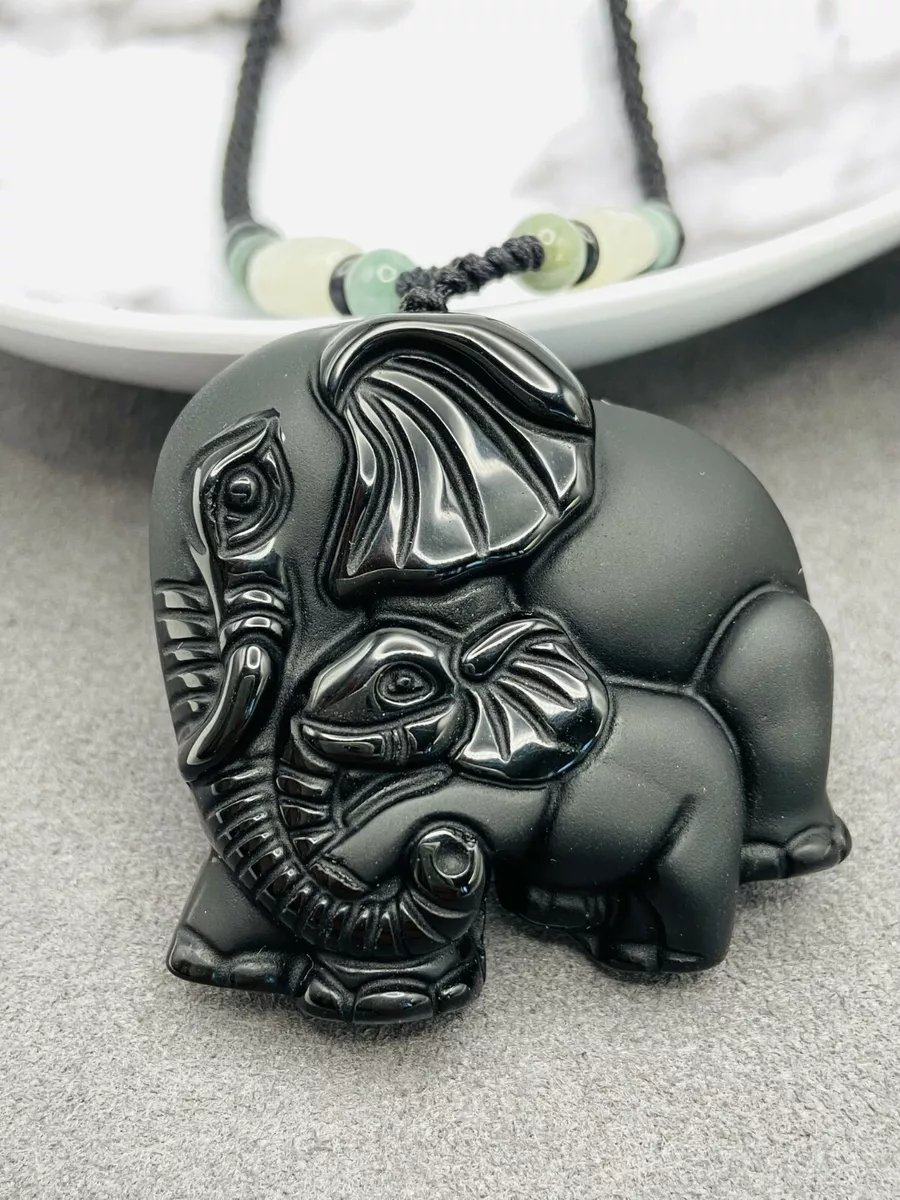Obsidian elephant necklace deals