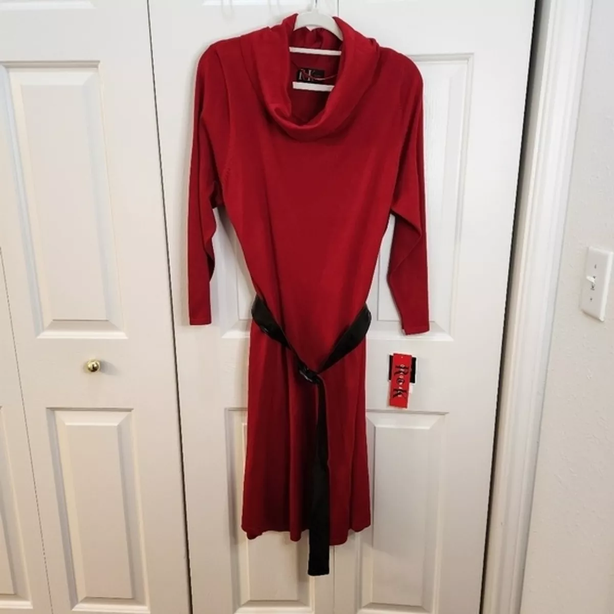 Red cowl neck sweater dress deals