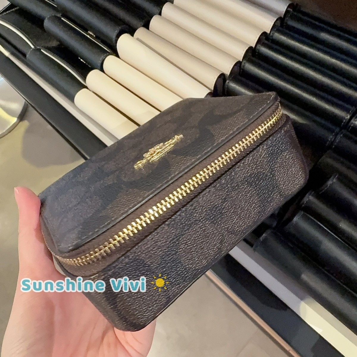 NWT Coach Large Jewelry Box CZ199 Walnut Black Signature Canvas