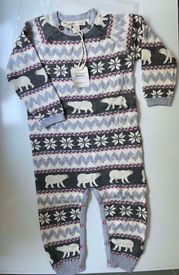 Hatley Designer Baby Strampler 9-12m Weihnachten Strick All in One Winteranzug grau