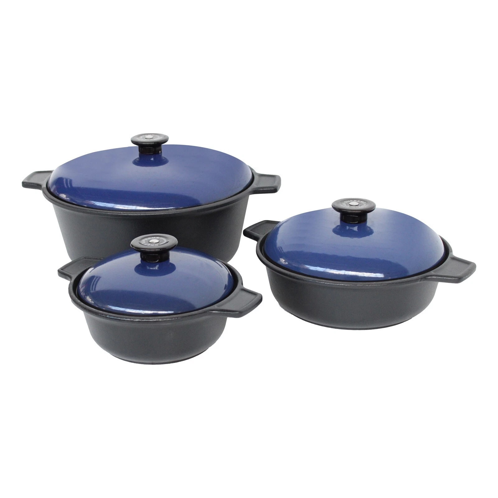 3pc Cast Iron Casserole Pots Pans with Lid Stew Soup Cooking Dutch Oven Cookware