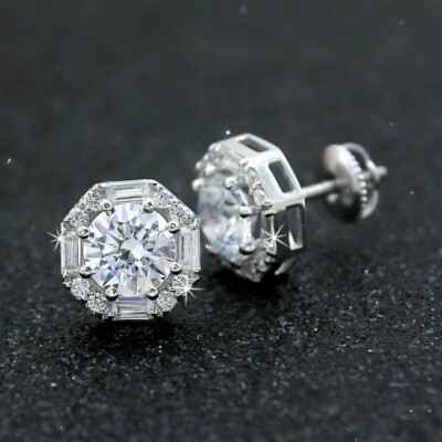 2Ct Round Cut Simulated Diamond Halo Stud 14K White Gold Plated
