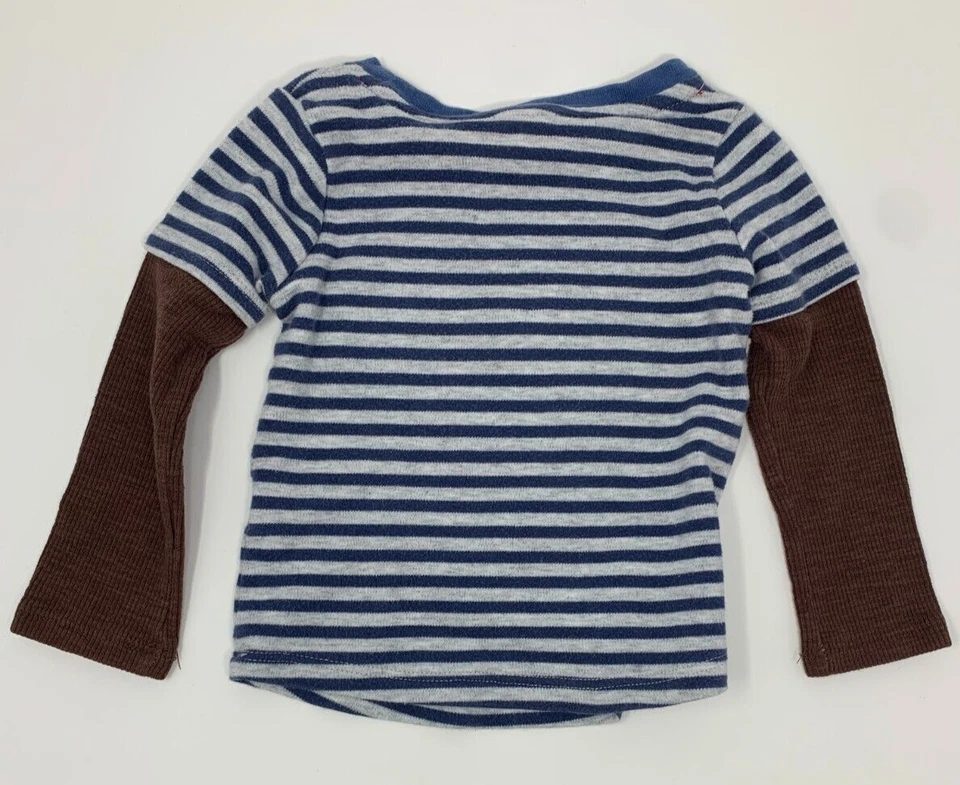 Camisa Mud Pie Bebé Niños 12-18 Meses Azul Rayas Acción de Gracias Fútbol Aplique Foto 4 de 4