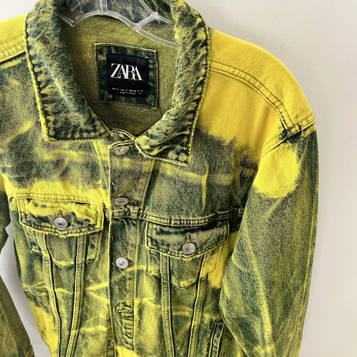 Zara Mens Tie Dye Denim Jacket Size Small Green EUC $155