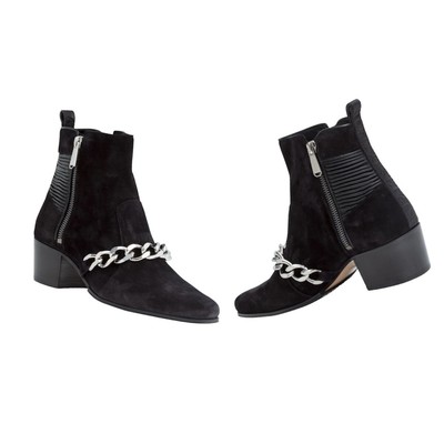 Black Suede Ankle Boots with Chain Detail CHANEL Black Distressed Suede Chain Detail Ankle Boots Shoes  main image 4