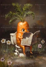 CARROT TOILET ART PRINT, Funny Vegetable Bathroom Decor, Dinning Poster F408