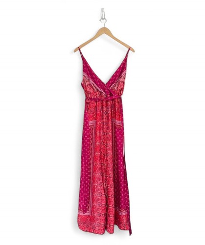 Free People Cabbage Rose Jumpsuit Size 4 Wrap Top Waist Tie Satin Wide Leg Boho