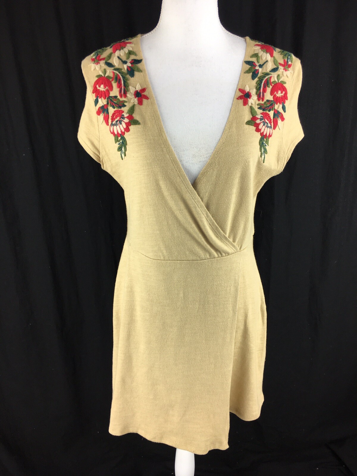 Zara Knit Womens Wrap Fit To Flare Dress S Small Beige Brown Floral Embroidered thumbnail 6