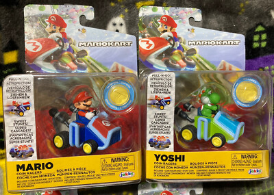   2X [NEW] Nintendo Mario Kart Pull-n-Go Coin Racer Lot Of 2 MARIO & YOSHI