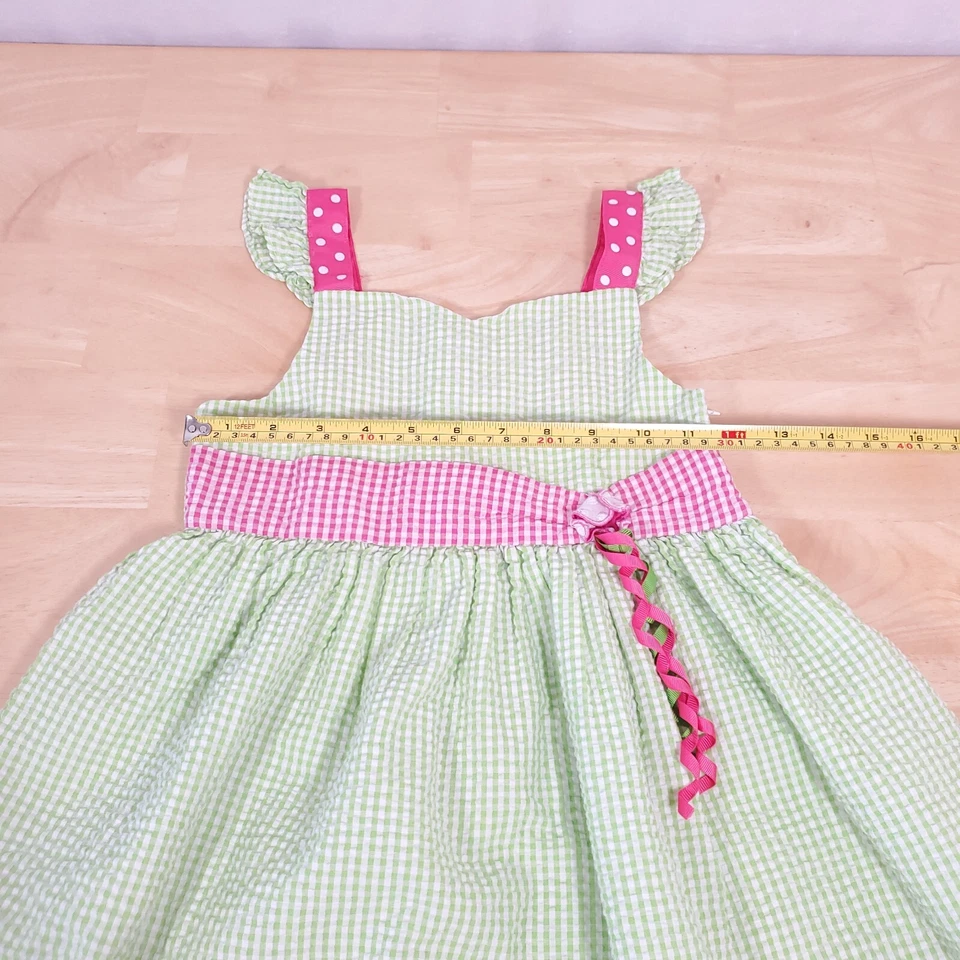 Vestido Bonnie Jean Seersucker Mariposa Talla 6X Niñas Verde Blanco Guinga Solero Foto 4 de 4