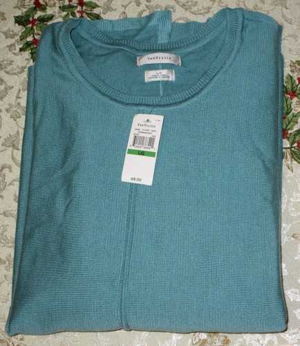Van Heusen Women's Pullover Sweater Crew neck Teal Acrylic Large NEW $68 - Picture 2 of 9